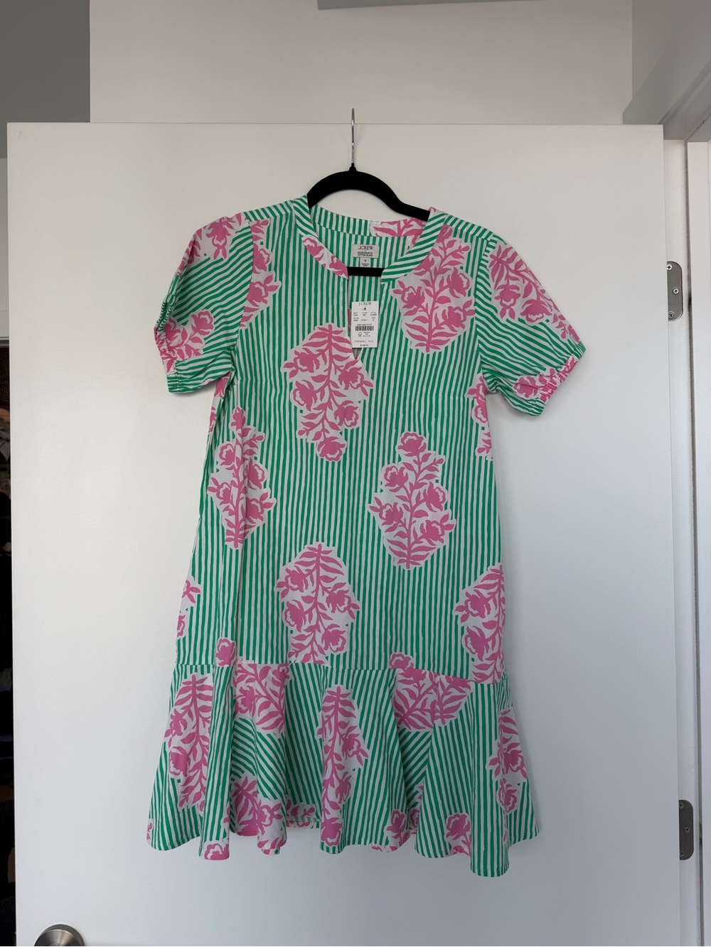 J. Crew Green & Pink Floral Printed Mini Dress